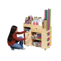Chariot d'activité artistique-Armoire de rangement et étagère en bois à roulettes Fournitures d'art et d'artisanat Mobilier scolaire | Combohome