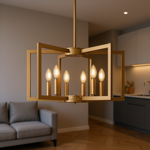 Lustre géométrique doré moderne à 6 lumières, 22 pouces, en métal, pour salon, salle à manger, cuisine - Product Image 2