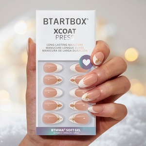Uñas Postizas 3D Doradas con Diseño Francés para Navidad, Uñas de Gel Suave en Forma de Almendra, Uñas Postizas Navideñas al por Mayor - Product Image 1