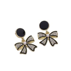 أقراط لؤلؤ فرنسي عتيقة أقراط متدلية على الماء أقراط بتلة بقشرة من الفضة أقراط سوداء بعقدة فيونكة - Product Image 6