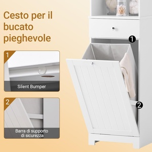 Meuble <span class=keywords><strong>de</strong></span> <span class=keywords><strong>salle</strong></span> <span class=keywords><strong>de</strong></span> <span class=keywords><strong>bain</strong></span> peu encombrant avec panier à linge 45L, <span class=keywords><strong>colonne</strong></span> étroite avec tiroir en MDF, étagère ouverte pour linge ou toilettes - Product Image 6
