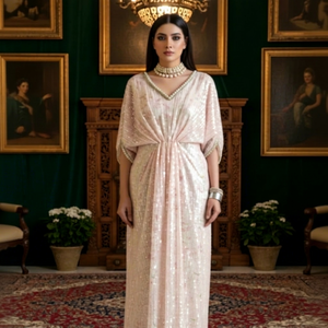 2025 Elegant Embellished <b>Crystal</b> Pearl Beading Satin Kaftan-Luxury Evening Wear & Modest Fashion Natural Waistline Floor-Length - Product Image 1