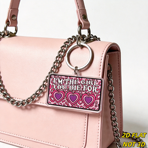 Portachiavi 'I'm the Girl You Die for' con Stampa Leopardata Rosa e Cuori Viola, Accessorio con Frase Audace e Sgargiante <span class=keywords><strong>per</strong></span> Borse, Chiavi, Zaini - Product Image 3