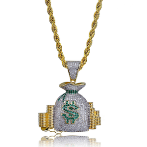 Hiphop oro símbolo de dólar dinero bolsa moneda colgante collar de la joyería - Product Image 1