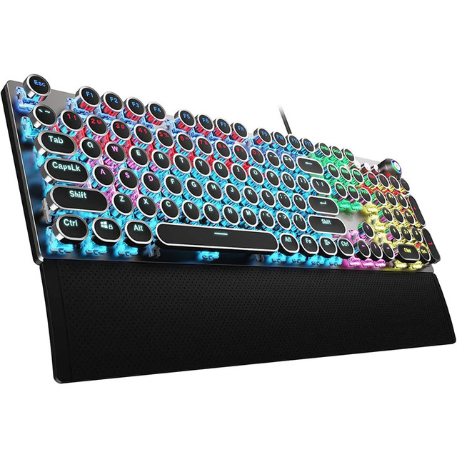 New AULA F2088 Typewriter Style Mechanical Gaming Keyboard Blue Switches Retro Punk Round Keycaps USB Wired Computer Keyboard