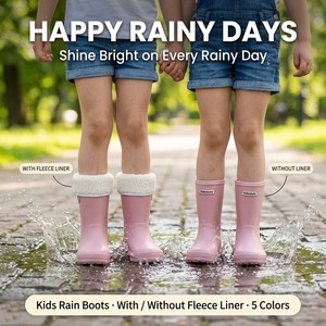 New Soft Flexible Kids <strong>Waterproof</strong> Rain <strong>Boots</strong> With Back <strong>Pull</strong> Loop Removable Liner For Spring Autumn Puddle Play Children Gumboots - Product Image 5