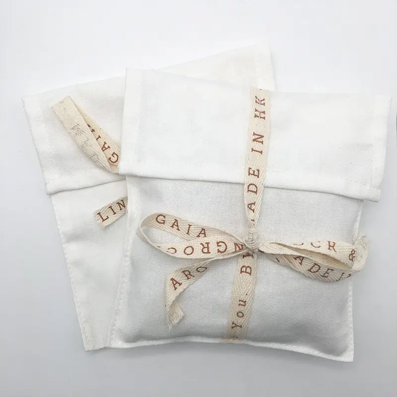 Pochette de rangement de sous-vêtements en coton blanc, pochette cadeau personnalisée avec logo, corde à chevrons