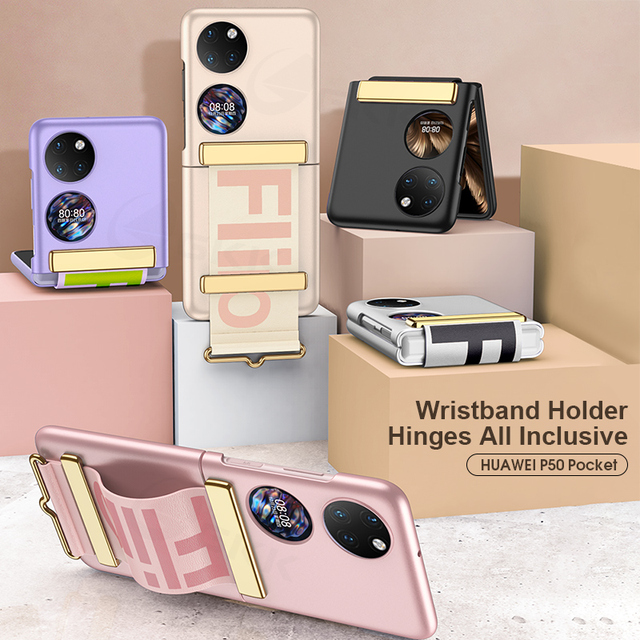 2022 GKK Ultra-Thin PC Folding Wristband Case for Huawei P50 Pocket Z Flip 3/4 Anti-Fall Protective Cover for Mobile Phones