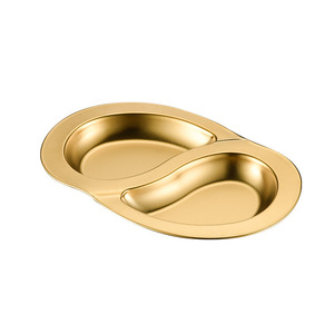 Stainless Steel Double Compartment Plate Silver Gold Small Large Snack Dish Plate For Salad Fries Cold Dishes - Product Image 3