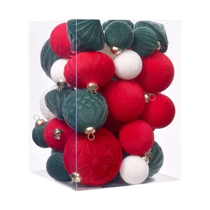 New Design Plastic Christmas Ball with Flocking Tree Hanging Christmas Decorations Ornaments