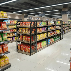 Su misura struttura in acciaio negozio di alimentari espositore in legno pannello piatto posteriore scaffale del supermercato - Product Image 1