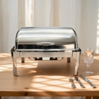 Ensemble de réchauds de luxe à couvercle roulant, chauffe-plats commerciaux en acier inoxydable pour buffet avec supports à combustible, équipement de restauration