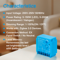 Bilihondim Zigbee Smart Digital Box Dimmer de 1 Canal 200W Inalámbrico Fácil Instalación 220-240V AC Compatible con Google Assistant