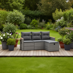 Ensemble de canapés modulaires de jardin en rotin gris, 4 pièces, mobilier d'extérieur, design contemporain confortable - Product Image 2