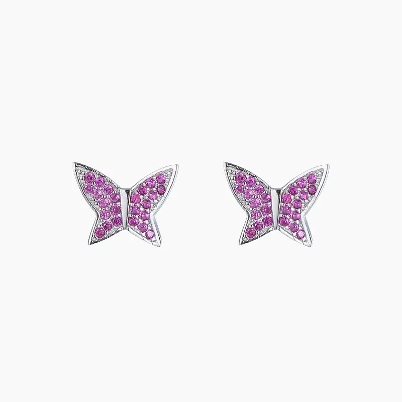 ZHILIAN 925 Silver Purple butterfly wings sterling silver Stud Cubic Zirconia Earrings for Women 2023