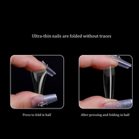 Faux ongles en gel souple, style cercueil français, forme régulière, longs, type stiletto, 5 couvercles complets, transparents, pré-polis, en ABS, à presser, pour les doigts