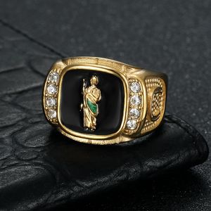 yunnique Bague pour homme en acier inoxydable plaqué or avec incrustation de diamants et motif décoratif, idéale pour un cadeau - Product Image 1