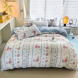 ผ้าคลุมเตียงผ้าฝ้ายว่านหางจระเข้สไตล์เรียบง่ายชุดผ้าคลุมเตียงลายทางเรขาคณิตลายสก๊อตสำหรับนักเรียนบ้านสี่ชิ้นสำหรับผู้ชายสามชิ้นสำหรับ - Product Image 6