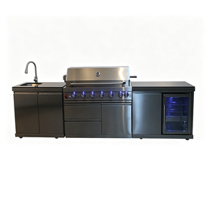 <span class=keywords><strong>Barbecue</strong></span> da Esterno in Acciaio <span class=keywords><strong>Inox</strong></span> 304 con Griglia a Gas, Accensione Piezoelettrica, Girarrosto, Lavello, Cassetti, LED e Frigorifero per Giardino - Product Image 3
