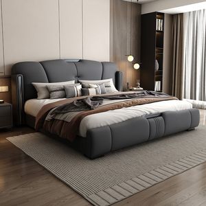 Cama de Cuero Tapizada de Lujo, Diseño Moderno Italiano, Estructura de Madera, Muebles de Dormitorio Elegantes de Alta Calidad, Cama <span class=keywords><strong>King</strong></span> Size con Almacenamiento - Product Image 3