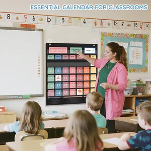 Rainbow Calendar Pocket Chart 20x23.6 In Weather Calendar Educational Cards Time Management Board - Product Image 6