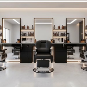 Sillón de Barbería Moderno Hidráulico, Silla de Estilismo para Salón, Tapizada en Cuero Negro, Asiento de Peluquería para Barbería - Product Image 2