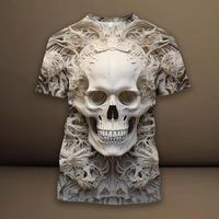 T-shirt à manches courtes pour homme avec logo personnalisé, séchage rapide, doux, imprimé numérique en 3D, crâne de squelette, anti-boulochage, respirant, 100% polyester