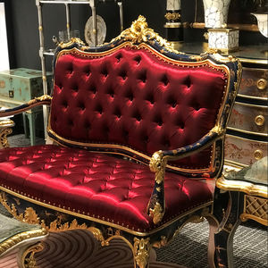 Canapé de loisirs rétro en bois massif sculpté bleu royal peint à la main avec feuille d'or antique, design original de <span class=keywords><strong>Paris</strong></span>, France, pour la chambre à coucher - Product Image 4