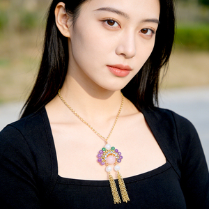Collar de Cristal Natural Hecho a Mano con Diseño Especial de Ópera de Pekín, Estilo de Cultura Tradicional China, Joyería de Lujo - Product Image 3