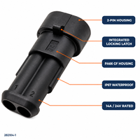 Connecteur de câblage automobile femelle 2 broches 282104-1, étanche IP67, 14A 24V, boîtier PA66 GF, résistant à la chaleur 94V-0, ignifuge