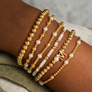 Fashionable Stacking Brass Real Round Pearl Beads Bracelet Jewelry for <strong>Yound</strong> Girl Jewelry Gifts - Product Image 3