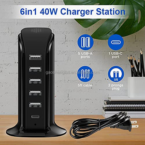 Chargeur 5 en 1 Ports 40W PD Chargeur intelligent Chargeur de téléphone portable <span class=keywords><strong>USB</strong></span> multiple Haute puissance 6 ports <span class=keywords><strong>USB</strong></span> <span class=keywords><strong>Multi</strong></span>-<span class=keywords><strong>Port</strong></span> Charge rapide - Product Image 2