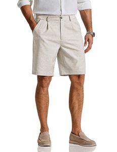 Shorts plissés décontractés pour hommes, couleur unie, séchage rapide, respirants, tissés, pour le golf et la plage - Product Image 1