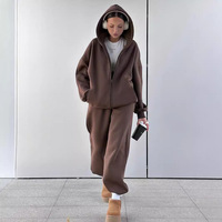 Sweat à capuche streetwear ample en polaire pour femme, style transfrontalier, nouvelle collection 2026, couleur unie, avec fermeture éclair et cordon de serrage à la cheville