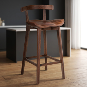 Tabouret de comptoir rectangulaire en bois de noyer, siège selle, design traditionnel artisanal, assise de bar, vente en gros - Product Image 2