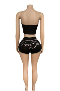 Completo Due Pezzi da Donna Primavera Estate, <span class=keywords><strong>Top</strong></span> Corto a Fascia e Pantaloncini Stampati Digitali – Set Sportivo Urbano - Product Image 3