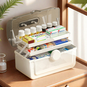 Home-use portable multi-layer medical kit, <b>large</b> capacity transparent medicine storage <b>box</b>. - Product Image 1
