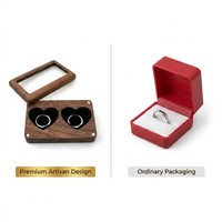 Boîte à alliances de mariage et de fiançailles en bois de noyer écologique Landy, avec couvercle transparent rectangulaire, logo gravé personnalisable