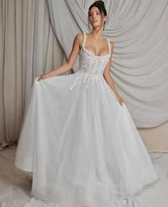 Abito <span class=keywords><strong>da</strong></span> <span class=keywords><strong>Sposa</strong></span> Mily Bridal MFR005 di Lusso con Perline, in Tulle Avorio, Elegante, Curvy, Boho, Glitterato per <span class=keywords><strong>Donne</strong></span> - Product Image 5