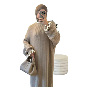 2026 New Elegant Sweater Abaya Winter Classic <b>Islamic</b> <b>Clothing</b> Modest Women's Floor Length Wave Cuff Warm Closed Abaya - Product Image 1