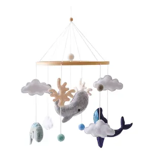 Neutral Handcrafted Soft Felt Ocean Theme Whales Dolphin Animal Coral Baby Nursery Mobile for Infant Bedroom Hanging Crib