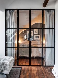 Porte de balcon en fer forgé <span class=keywords><strong>noir</strong></span> français, porte battante en acier et verre - Product Image 1