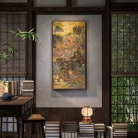 Décoration murale suspendue artisanale en laiton et bois massif, style chinois, thème ferme campagnarde, motif chalet de village à toit de chaume Qiu Yingtao