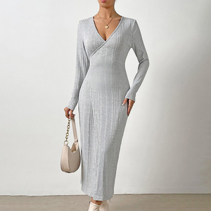 Nouveauté <span class=keywords><strong>Robe</strong></span> décontractée confortable <span class=keywords><strong>en</strong></span> tissu à manches pour femmes, tenue longue et sexy, <span class=keywords><strong>en</strong></span> bas, à col <span class=keywords><strong>en</strong></span> O - Product Image 3