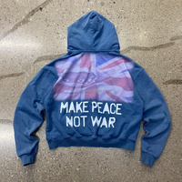 Nouveau style 2026 Sweat à capuche pour homme en coton délavé vintage, avec motif 'Make love Not War', entièrement zippé, coupe oversize à épaules tombantes, style streetwear rétro