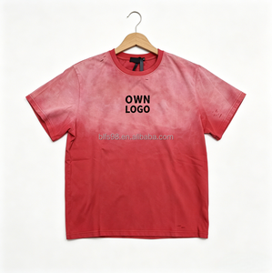 Oversized <b>Tie</b>-Dye T-Shirt Short Sleeve O-<b>Neck</b> Cotton Casual Wear With Logo Print Unisex Red Gradient Style - Product Image 5