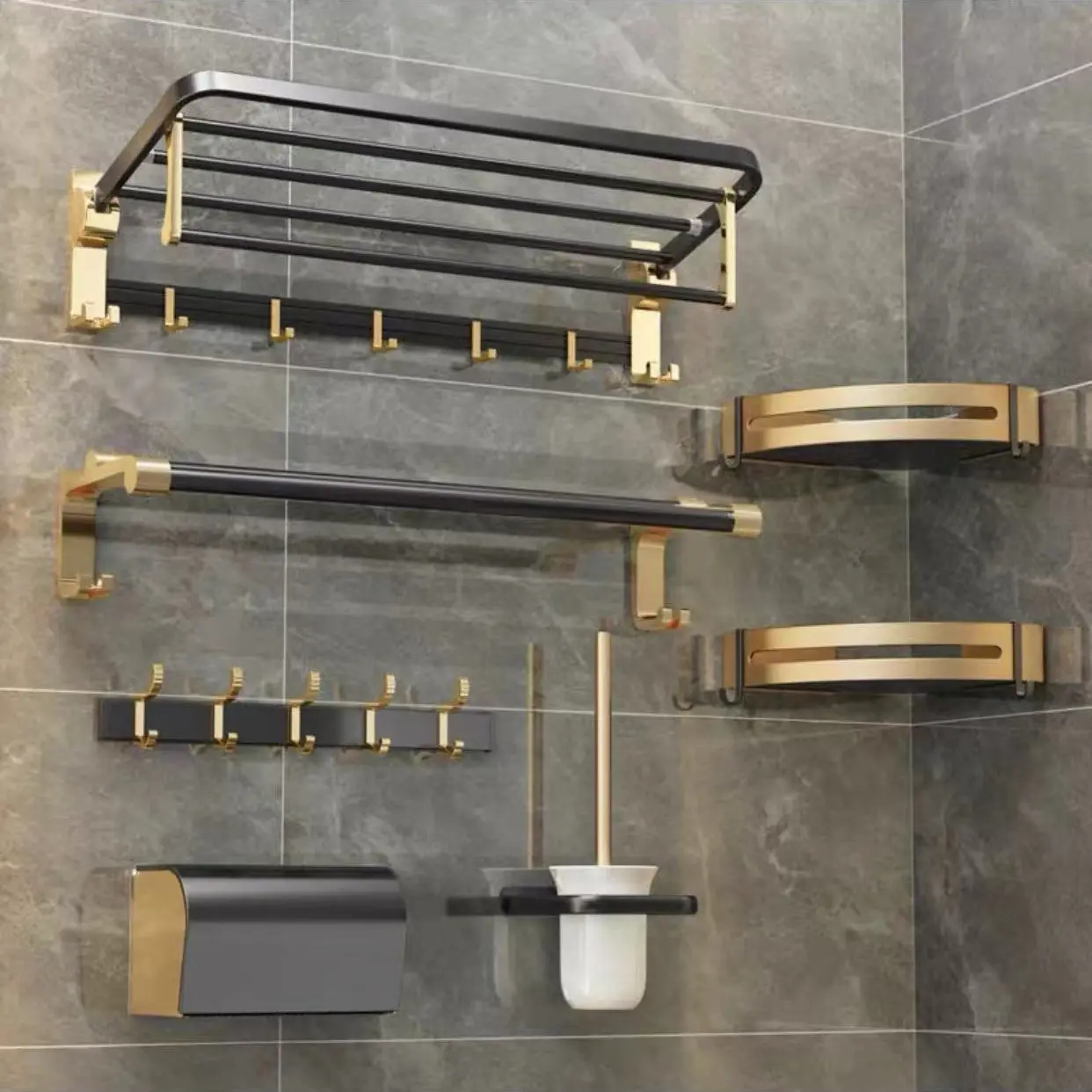 Hot Selling Fashion Light Luxury Punch-Free Wall Hanging Bath Towel Toilet Rack Bathroom Storage Rack