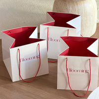 Sac à main recyclable en tissu avec ruban, motif bouquet frais, emballage pour fleuriste, cadeau de vacances, rouge et blanc, personnalisable