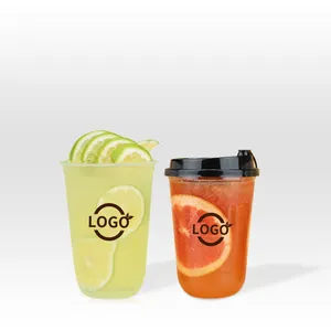 Disposable Plastic PP Bubble Tea Cup 12oz 16oz 22oz Boba Tea Coffee Juice PP Cup Clear Or Printed With Lids