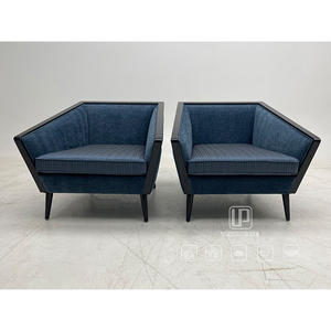 Silla de Tela para Sala de Estar, Hogar, Villa, Oficina, Hotel, con Marco Cuadrado Negro y Patas Negras, Color Azul - Product Image 1